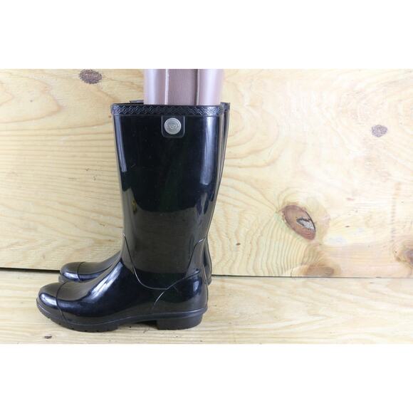 Ugg Rain Boots 10 Black Glossy HAYE Waterproof Tall - Picture 1 of 9